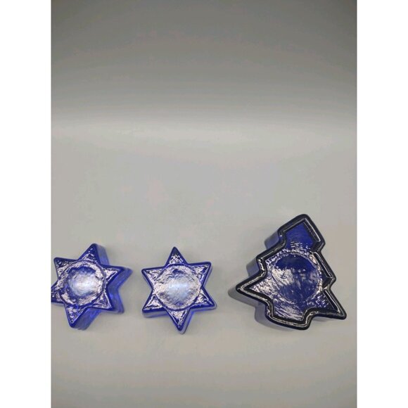 Vintage Cobalt Blue Glass Celestial Star Candle Holders, Fir Tree Candle, READ - Picture 8 of 17